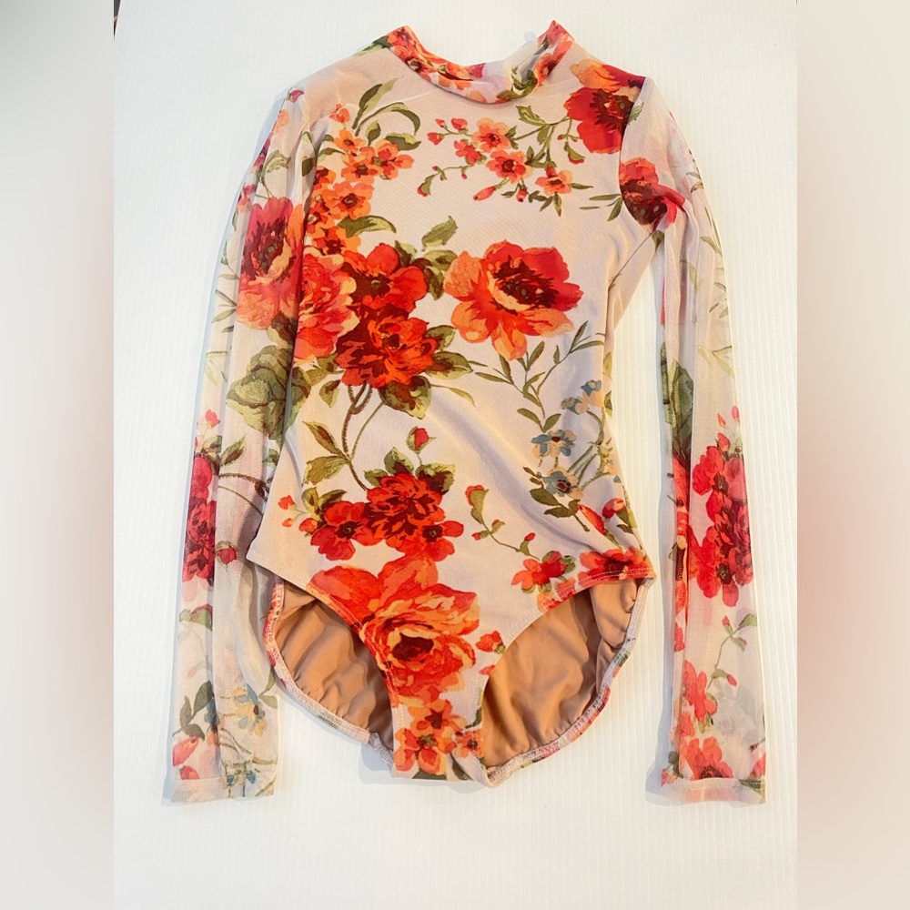 Five Dancewear floral leotard with mesh sleeves - SA